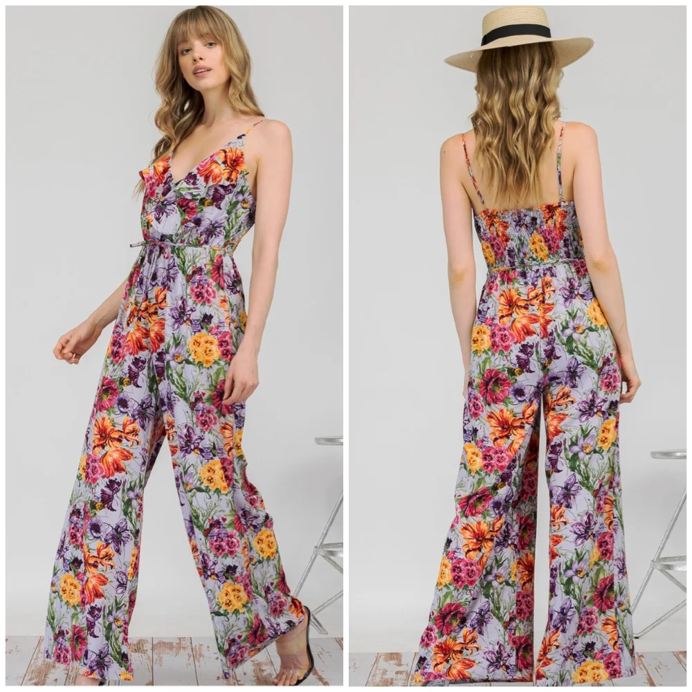 LAST 1❗️AMBITION Lavender Floral Wide Leg Jumpsuit - Picture 3 of 10
